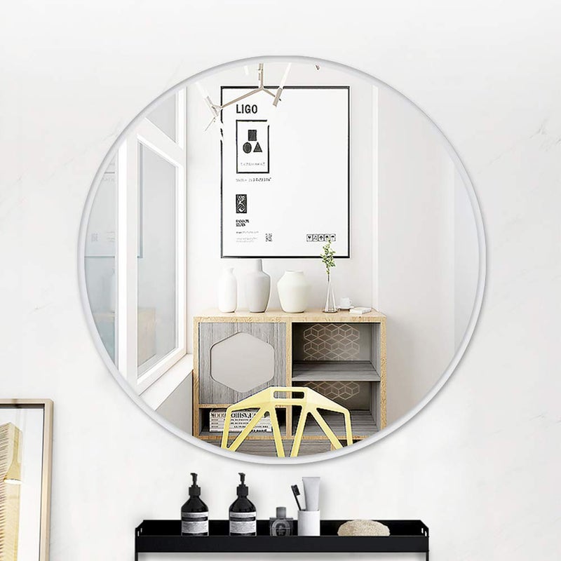 Muzilife 24" Round Mirror, Bathroom Circle Mirror, Silver Wall Mirrors with Modern Brushed Metal Frame, Suitable for Wall Hanging Decoration, Living Room, Bedroom - Image 5